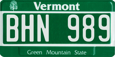 VT license plate BHN989
