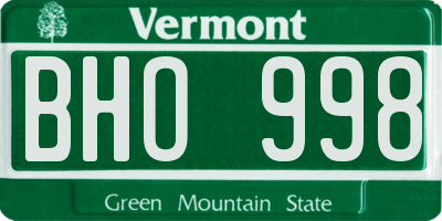 VT license plate BHO998