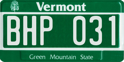 VT license plate BHP031