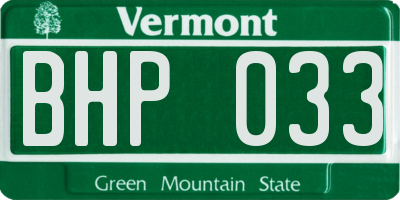 VT license plate BHP033