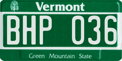 VT license plate BHP036