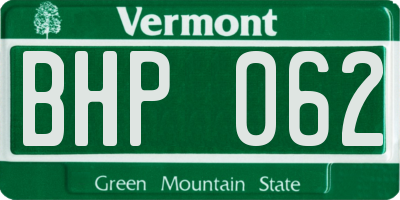 VT license plate BHP062