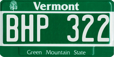 VT license plate BHP322