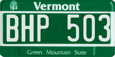 VT license plate BHP503