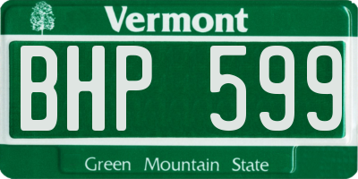 VT license plate BHP599