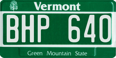 VT license plate BHP640