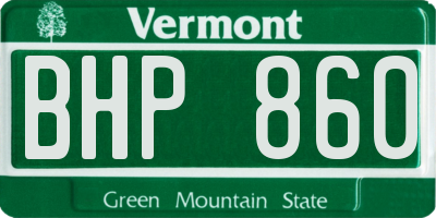 VT license plate BHP860