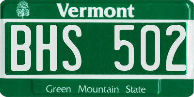 VT license plate BHS502