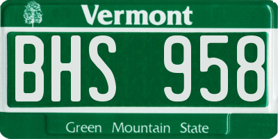 VT license plate BHS958
