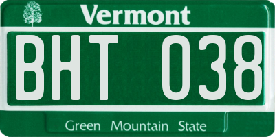 VT license plate BHT038