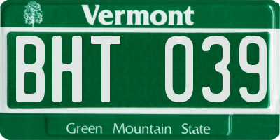 VT license plate BHT039