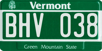 VT license plate BHV038