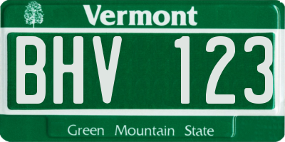 VT license plate BHV123
