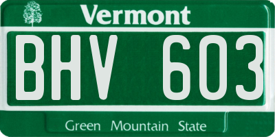 VT license plate BHV603