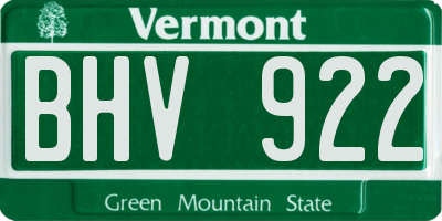 VT license plate BHV922