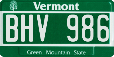 VT license plate BHV986