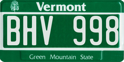VT license plate BHV998