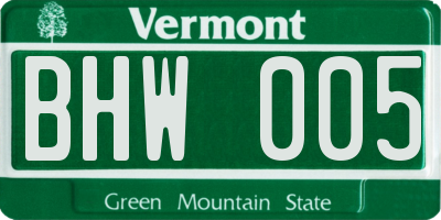 VT license plate BHW005