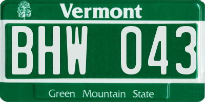 VT license plate BHW043