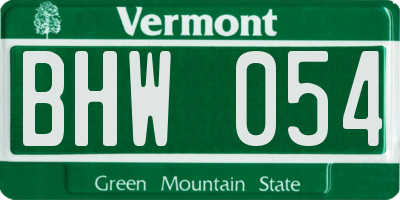VT license plate BHW054