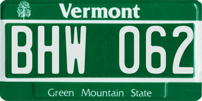 VT license plate BHW062
