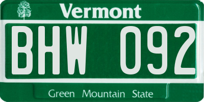 VT license plate BHW092