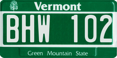 VT license plate BHW102
