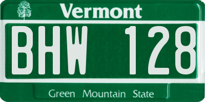 VT license plate BHW128