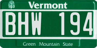 VT license plate BHW194