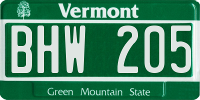 VT license plate BHW205