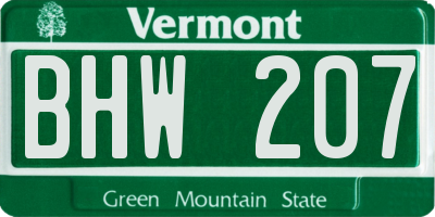VT license plate BHW207