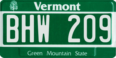 VT license plate BHW209