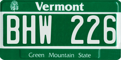 VT license plate BHW226