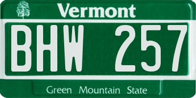 VT license plate BHW257