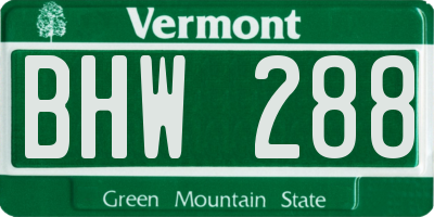 VT license plate BHW288