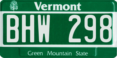 VT license plate BHW298