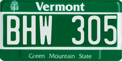 VT license plate BHW305