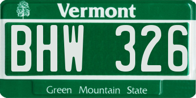 VT license plate BHW326