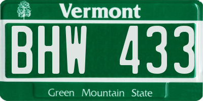 VT license plate BHW433