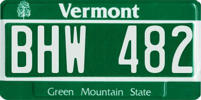 VT license plate BHW482