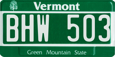 VT license plate BHW503