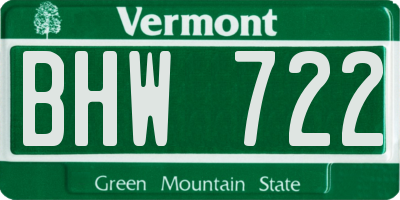 VT license plate BHW722