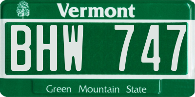 VT license plate BHW747