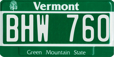 VT license plate BHW760