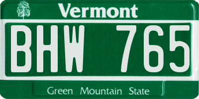 VT license plate BHW765