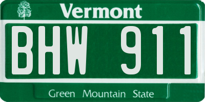 VT license plate BHW911