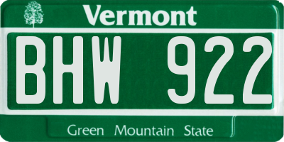 VT license plate BHW922