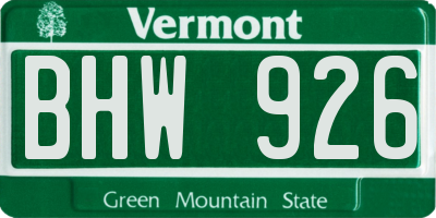 VT license plate BHW926