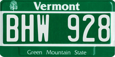 VT license plate BHW928