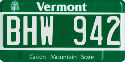 VT license plate BHW942